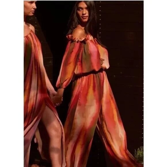 Misa Los Angeles Surya Chiffon Jumpsuit in Jaipur Colorful Size XS NWT